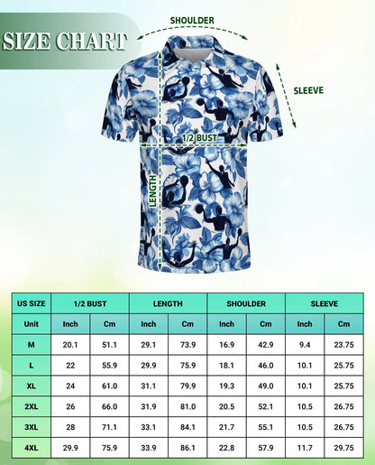 Pickleball Floral Hawaiian 3D Polo Shirt for Men | Netecom