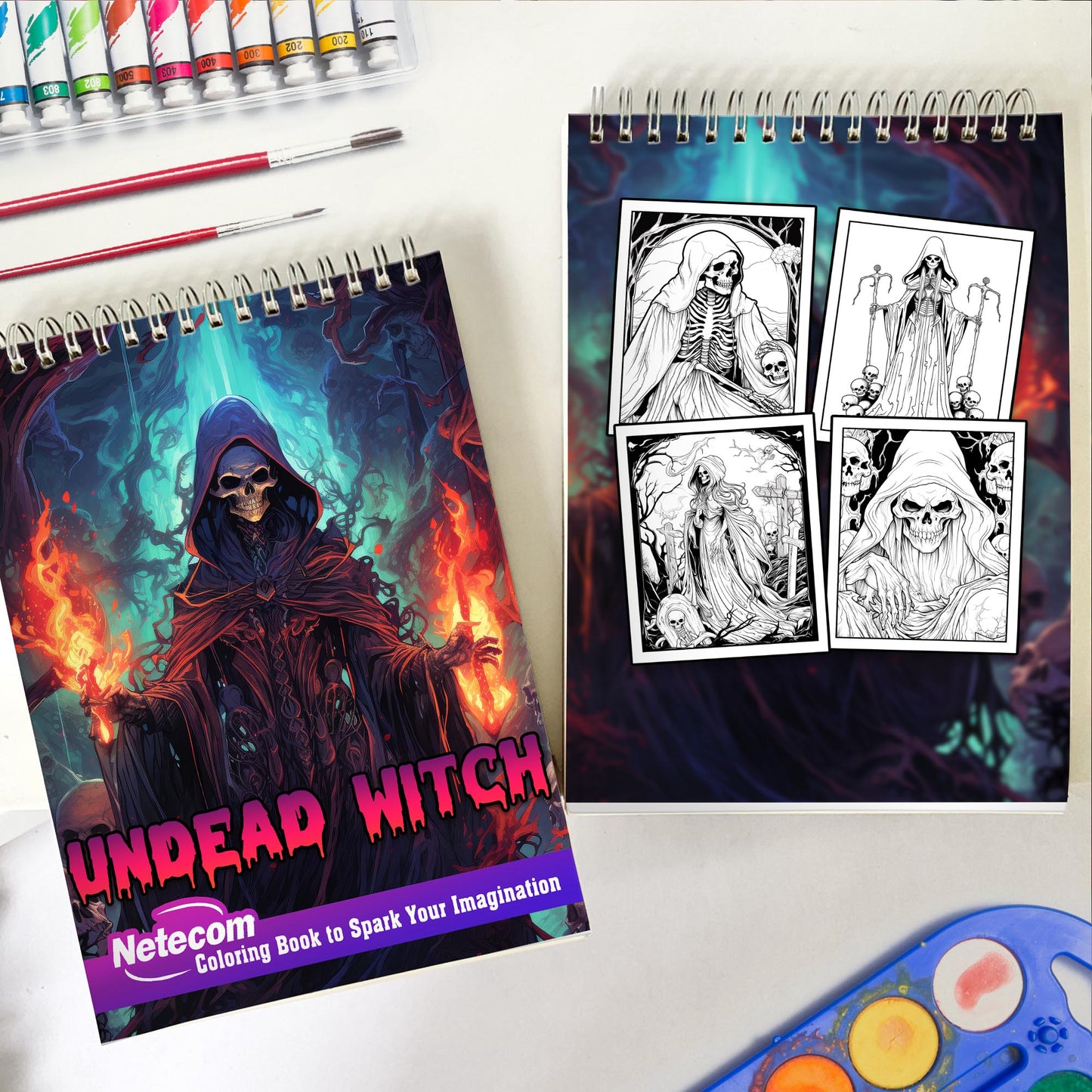 Undead Witch Spiral Bound Coloring Book, Discover the Mysterious and Spooky Realm of Undead Witches with 30 Exquisite Coloring Pages that Showcase the Dark and Magical Aura