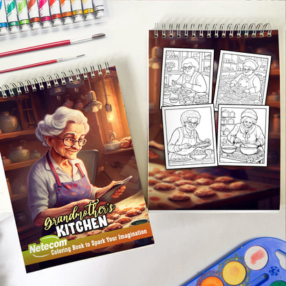 Grandmother's Kitchen Spiral Bound Coloring Book, Immerse Yourself in the Cozy Kitchen with 30 Captivating Coloring Pages for Art Lovers to Create Striking and Detailed Artwork of Traditional Kitchen Scenes