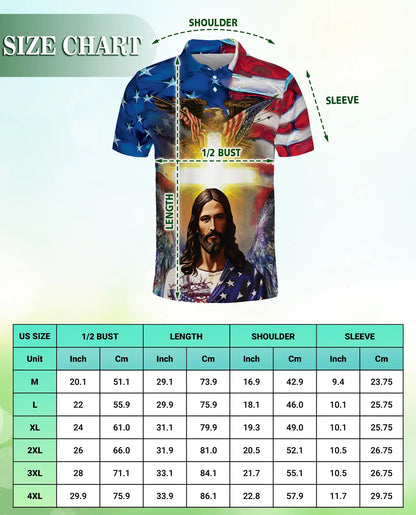 Jesus American Eagle 3D Polo Shirt for Men – Patriotic Christian Faith Style | Netecom