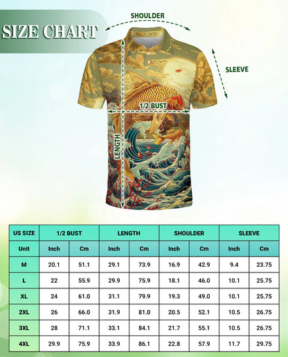 Golden Koi Fish 3D Polo Shirt for Men – Japanese Ocean Art Style | Netecom