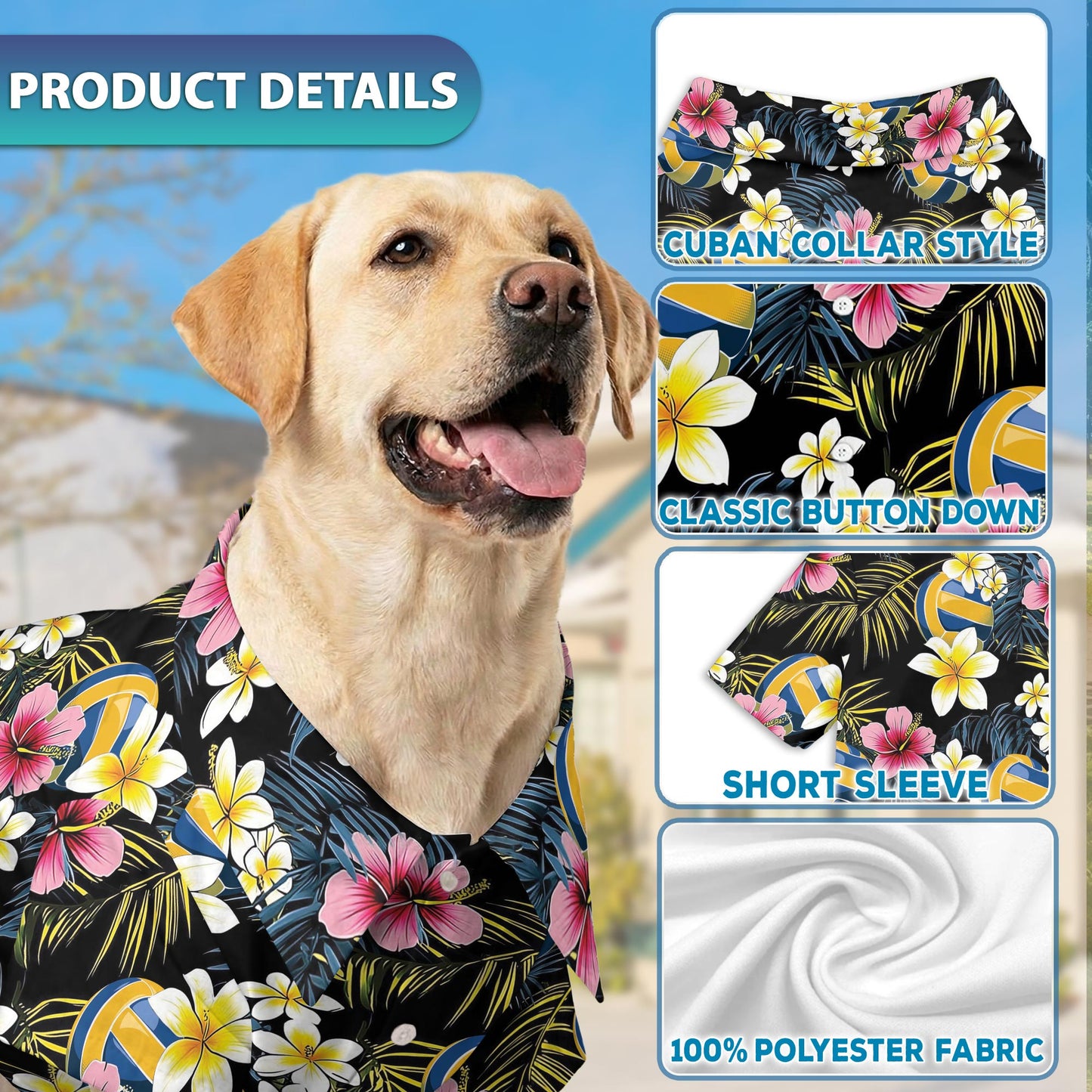 Netecom Matching Volleyball Flower Hawaiian Shirt for Dog and Owner, Aloha Summer Shirt, Volleyball Floral Print Outfit for Pet and Human, Beach Vacation Casual Wear
