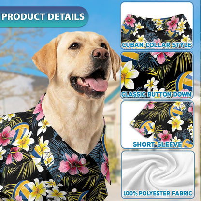 Netecom Matching Volleyball Flower Hawaiian Shirt for Dog and Owner, Aloha Summer Shirt, Volleyball Floral Print Outfit for Pet and Human, Beach Vacation Casual Wear
