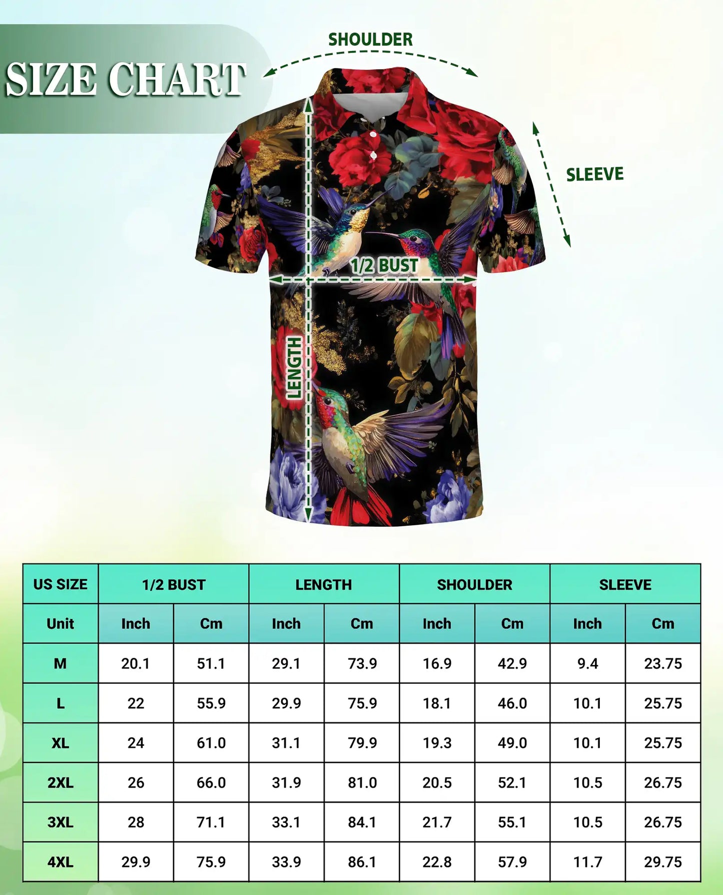 Hummingbird Floral Polo Shirt – Elegant Rose Print | Netecom