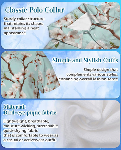 White Cherry Blossom Polo Shirt for Men – Spring Floral Style | Netecom