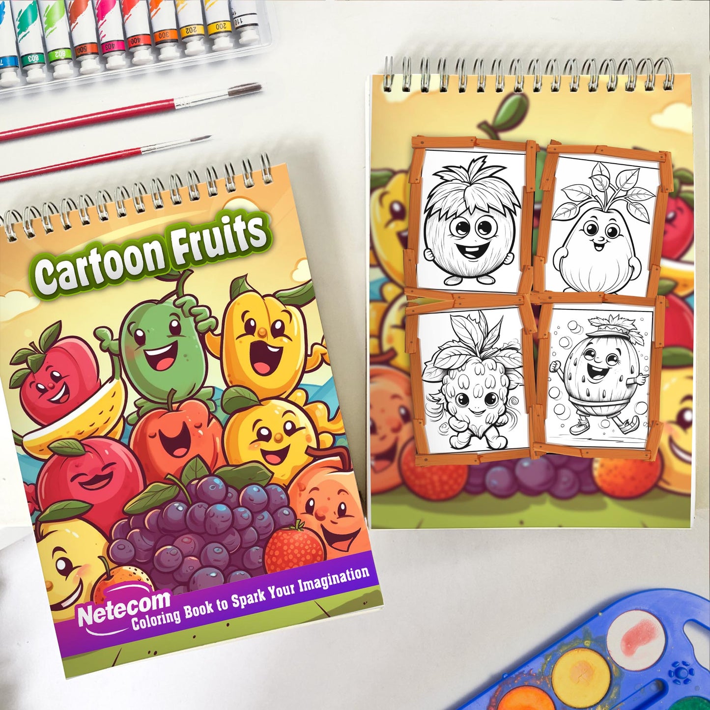 Cartoon Fruits Spiral Bound Coloring Book, Dive into 30 Juicy and Bright Cartoon Fruit Coloring Pages for a Refreshing Coloring Escape