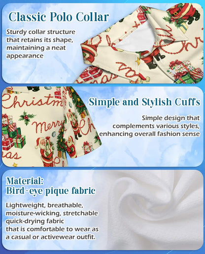 Vintage Merry Christmas 3D Polo Shirt for Men – Retro Santa Holiday Style | Netecom