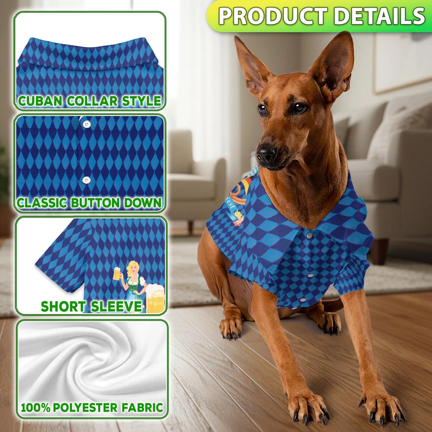 Oktoberfest Beer Celebration Print Hawaii Dog and Owner Matching Button Shirts