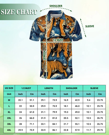 Tiger Wave 3D Polo Shirt for Men – Japanese Ocean Animal Style | Netecom