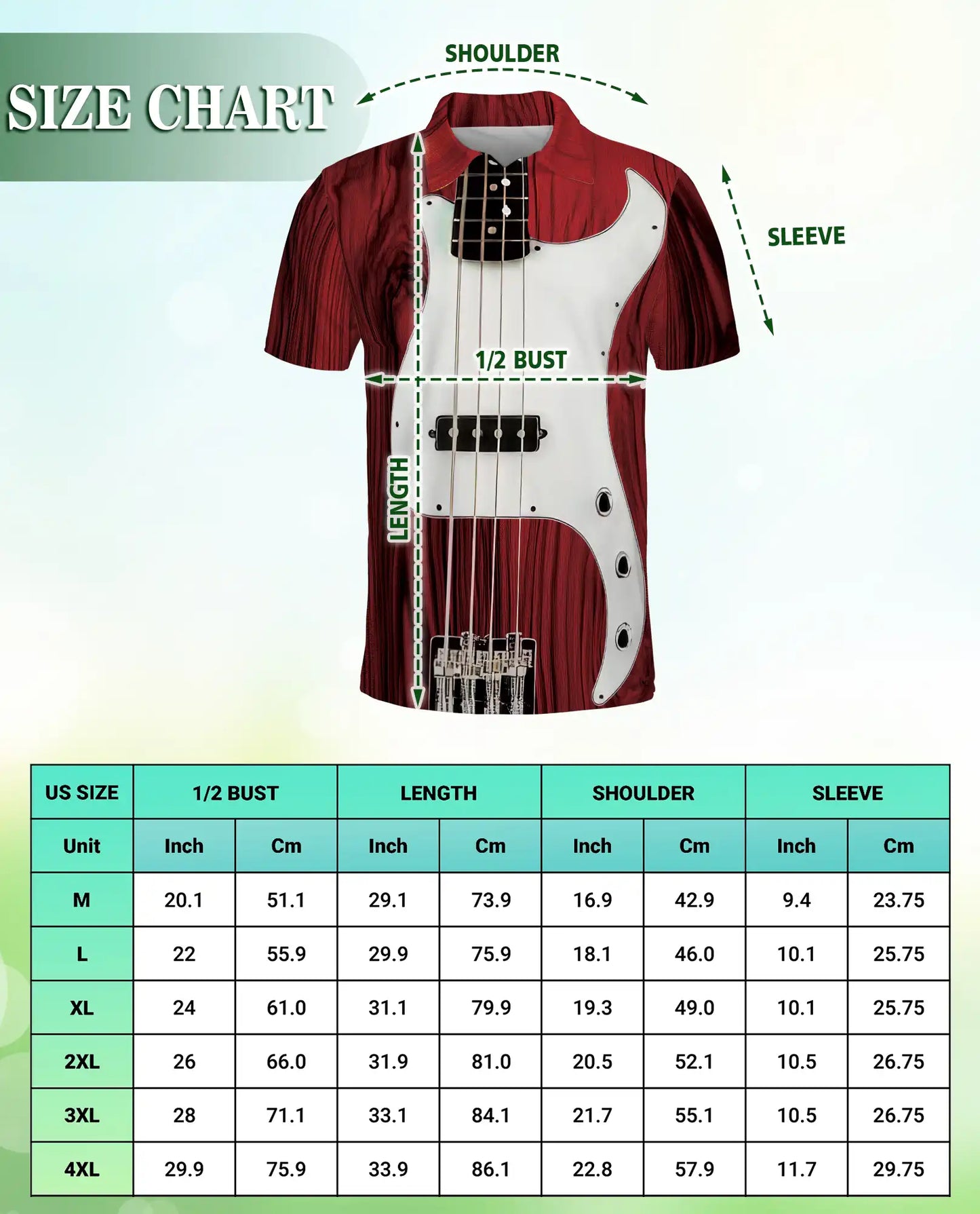 Bass Guitar 3D Polo Shirt for Men – Musician Rock Band Style | Netecom