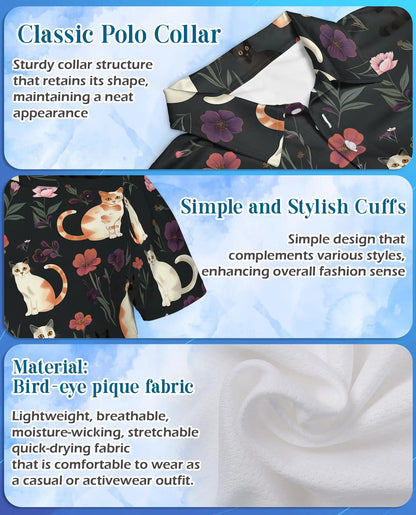 Cat Floral Polo Shirt - Cute Kitty Garden Style | Netecom