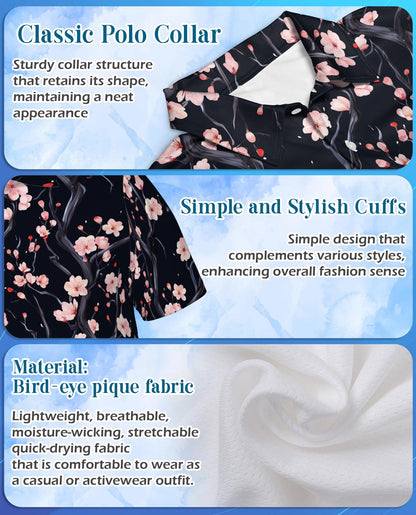 Japanese Floral Polo Shirt for Men – Elegant Sakura Art Style | Netecom