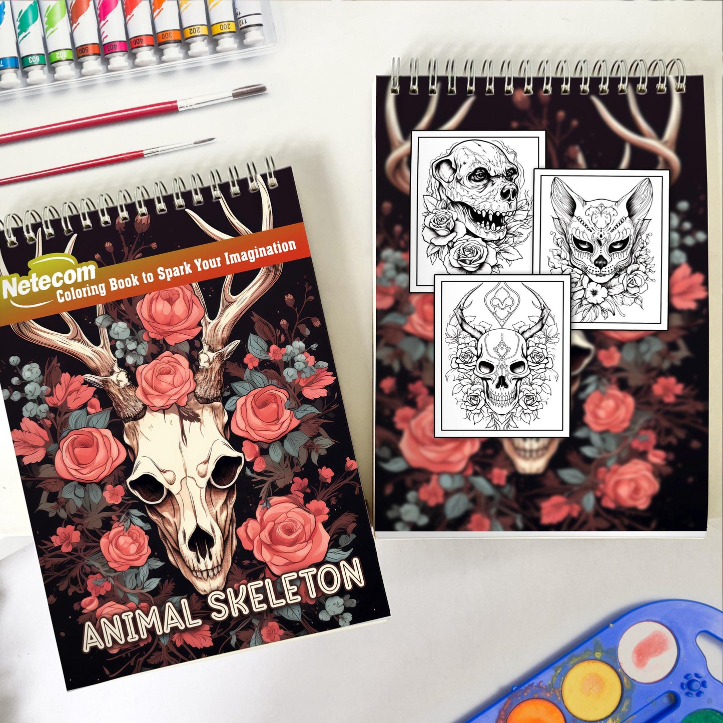 Animal Skeleton Spiral Bound Coloring Book, Unleash Your Artistic Talents in the Animal Skeleton Coloring Book with 30 Charming Coloring Pages for Coloring Enthusiasts to Embrace the Graceful Interplay of Skeletal Forms and Floral Designs