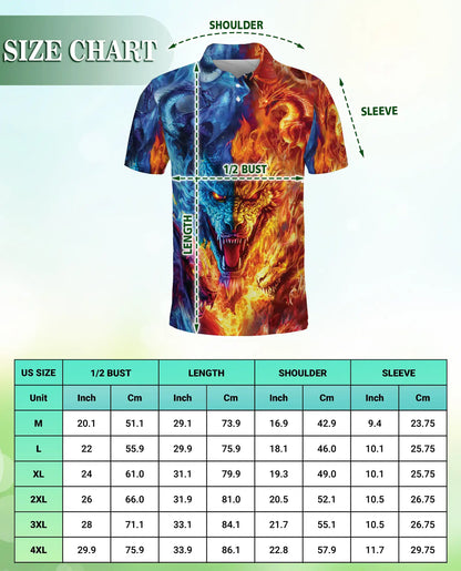 Fire and Ice Dragon 3D Polo Shirt for Men – Fantasy Mythical Beast Style | Netecom