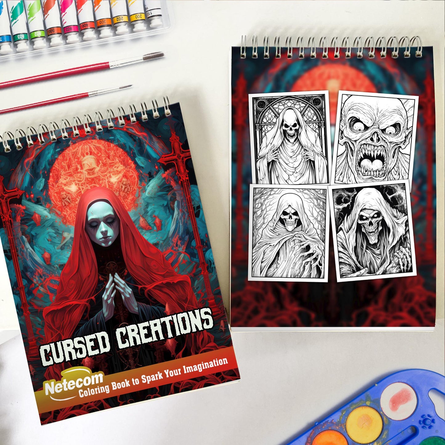 Cursed Creations Spiral Bound Coloring Book, Explore Sinister and Haunting Scenes in this Cursed Creations Coloring Experience