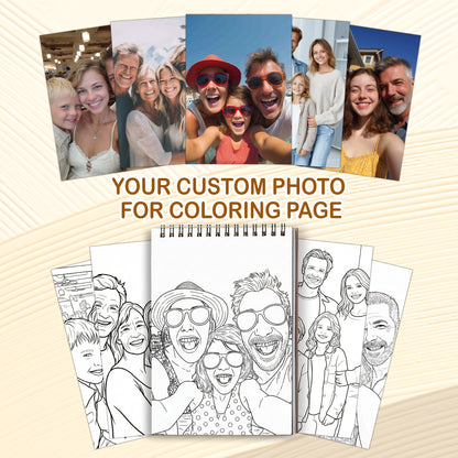 Custom Coloring Book from Photos – Personalized Family Coloring Book for Adults, 12–48 Pages, Memory Keepsake Gift, Premium Wooden Cover, Spiral Binding