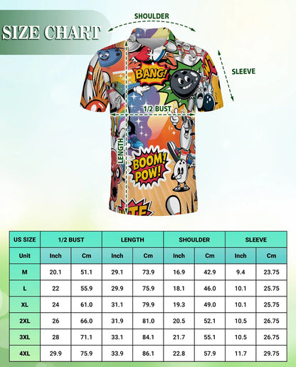 Funny Bowling 3D Polo Shirt for Men – Cartoon Comic Bowling Style | Netecom