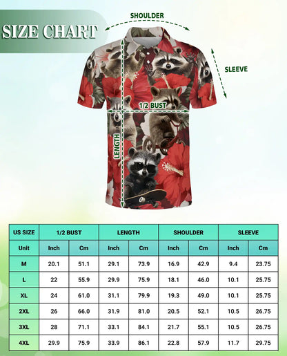 Raccoon Floral 3D Polo Shirt for Men – Funny Animal Hibiscus Style | Netecom