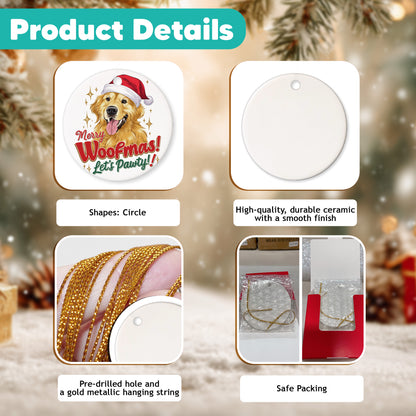 Netecom Funny Golden Retriever Christmas Ornament, Merry Woofmas Ceramic Ornament for Christmas Tree Hanging Decorations Gift, Dog Lover Gifts, Holiday Party Present