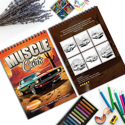 Muscle Cars Spiral Bound Coloring Book, Powerful Muscle Cars for an Adrenaline-Fueled Art Adventure, Great for Automotive Enthusiasts and Muscle Car Fans