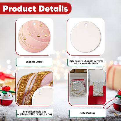 Netecom Elegant Pink Baubles Christmas Ornaments, Ceramic Bell with Glitter Swirl Keepsake Ornament for Xmas Tree Decorations, Gifts for Holiday, Party, Home Decor