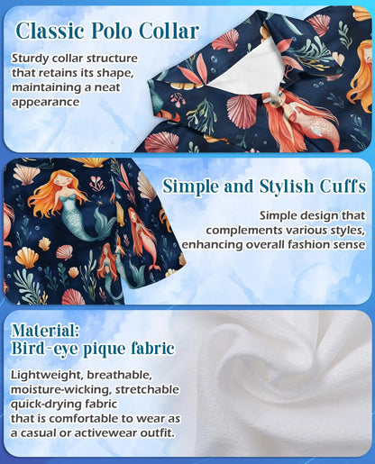 Cute Mermaid Polo Shirt - Ocean Seashell Fantasy Pattern | Netecom
