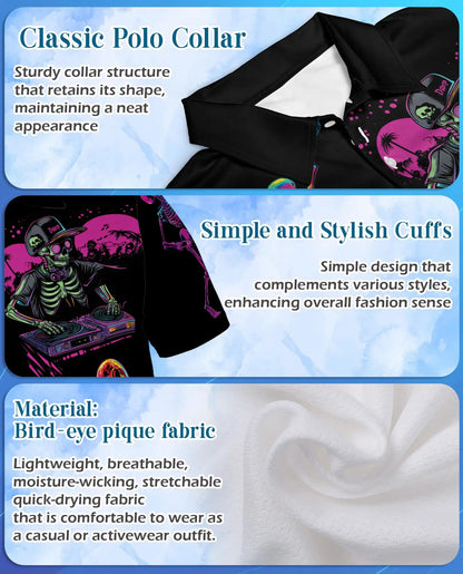Neon Skeleton Polo Shirt - Retro Music Festival Style | Netecom