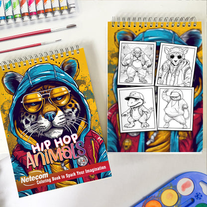 Hip Hop Animals Spiral Bound Coloring Book, Set Your Imagination Free with 30 Pages of Coloring Joy, Showcasing Animals Rocking the Hip Hop Fashion