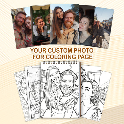 Personalized Couple Memory Coloring Book for Adults – Custom Coloring Pages from Your Photos , 12–48 Pages, Keepsake for Newlyweds, Premium Wooden Cover, Spiral Binding