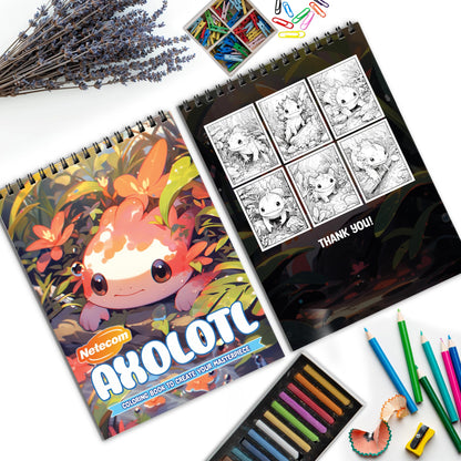 Axolotl Spiral Bound Coloring Book, Adorable Axolotls in Artistic Settings, Great for Animal Lovers and Those Seeking Unique and Cute Art