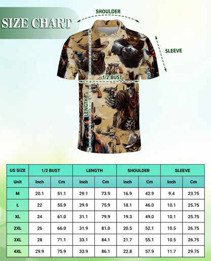 Skeleton Cowboy Gunslinger Polo Shirt Wild West Skull Western Outlaw Design | Netecom