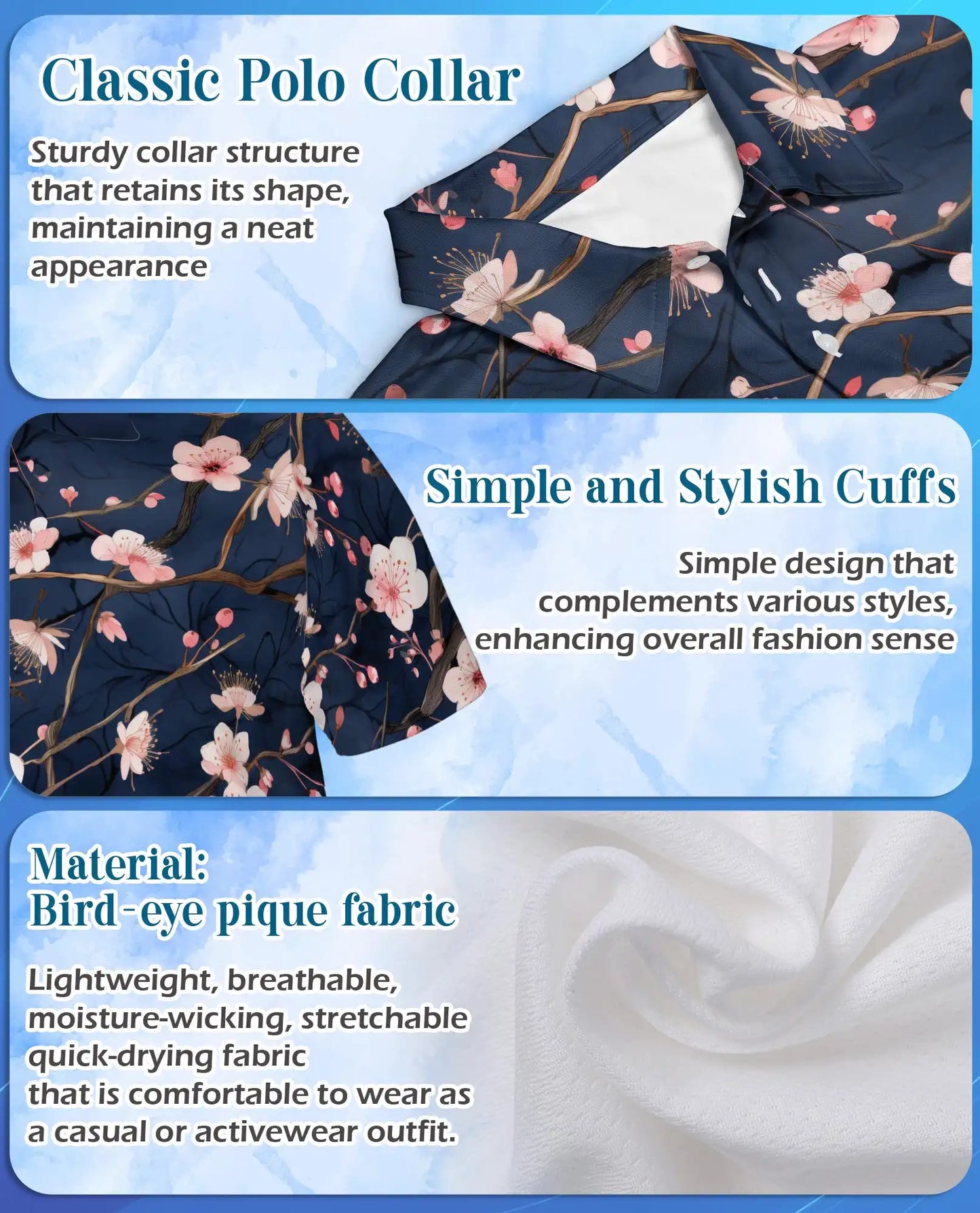 Cherry Blossom Branch Polo Shirt for Men – Spring Floral Style | Netecom