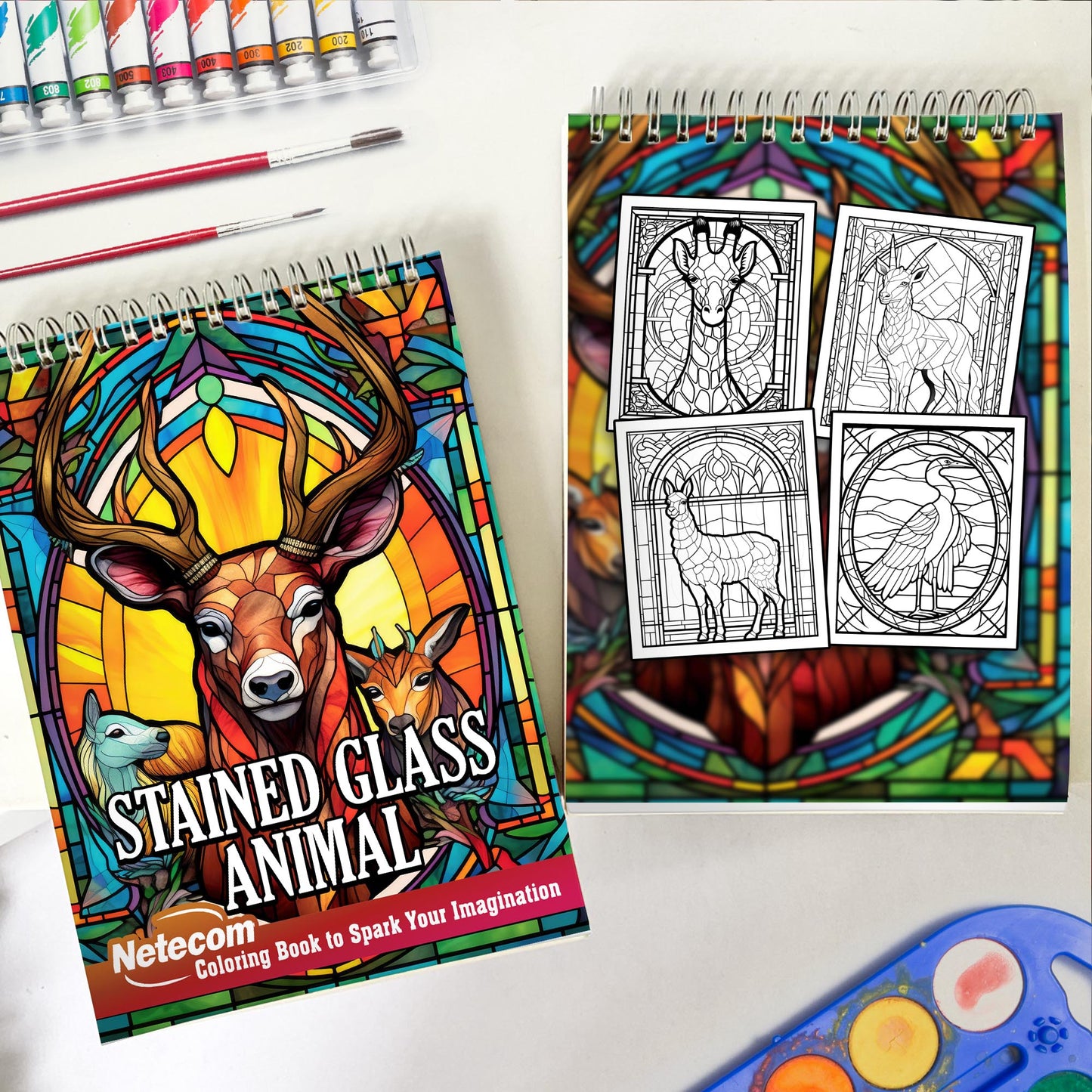 Stained Glass Animal Spiral Bound Coloring Book, Discover the Enchanting Beauty of Stained Glass with 30 Exquisite Coloring Pages that Showcase Graceful and Majestic Animals