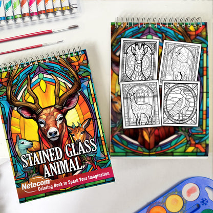 Stained Glass Animal Spiral Bound Coloring Book, Discover the Enchanting Beauty of Stained Glass with 30 Exquisite Coloring Pages that Showcase Graceful and Majestic Animals