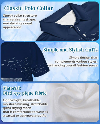 Whale Polo Shirt - Ocean Wave Marine Life Coastal Design | Netecom