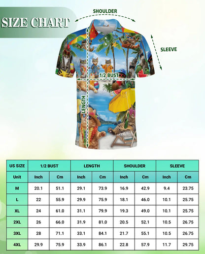 Funny Beach Cat Polo Shirt for Men-Tropical Cat Lover Shirt | Netecom