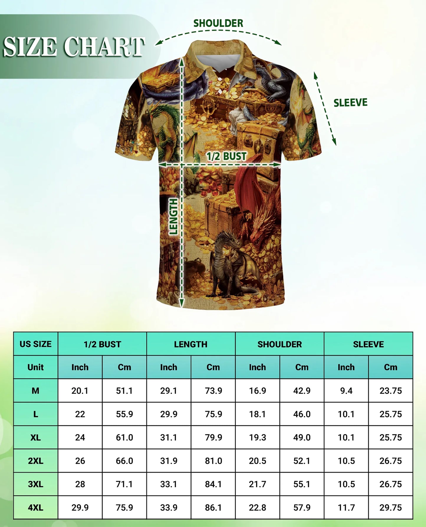 Dragon Treasure 3D Polo Shirt for Men – Fantasy Gold Hoard Style | Netecom