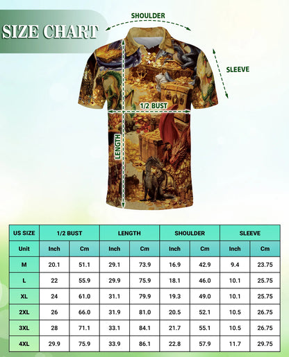Dragon Treasure 3D Polo Shirt for Men – Fantasy Gold Hoard Style | Netecom