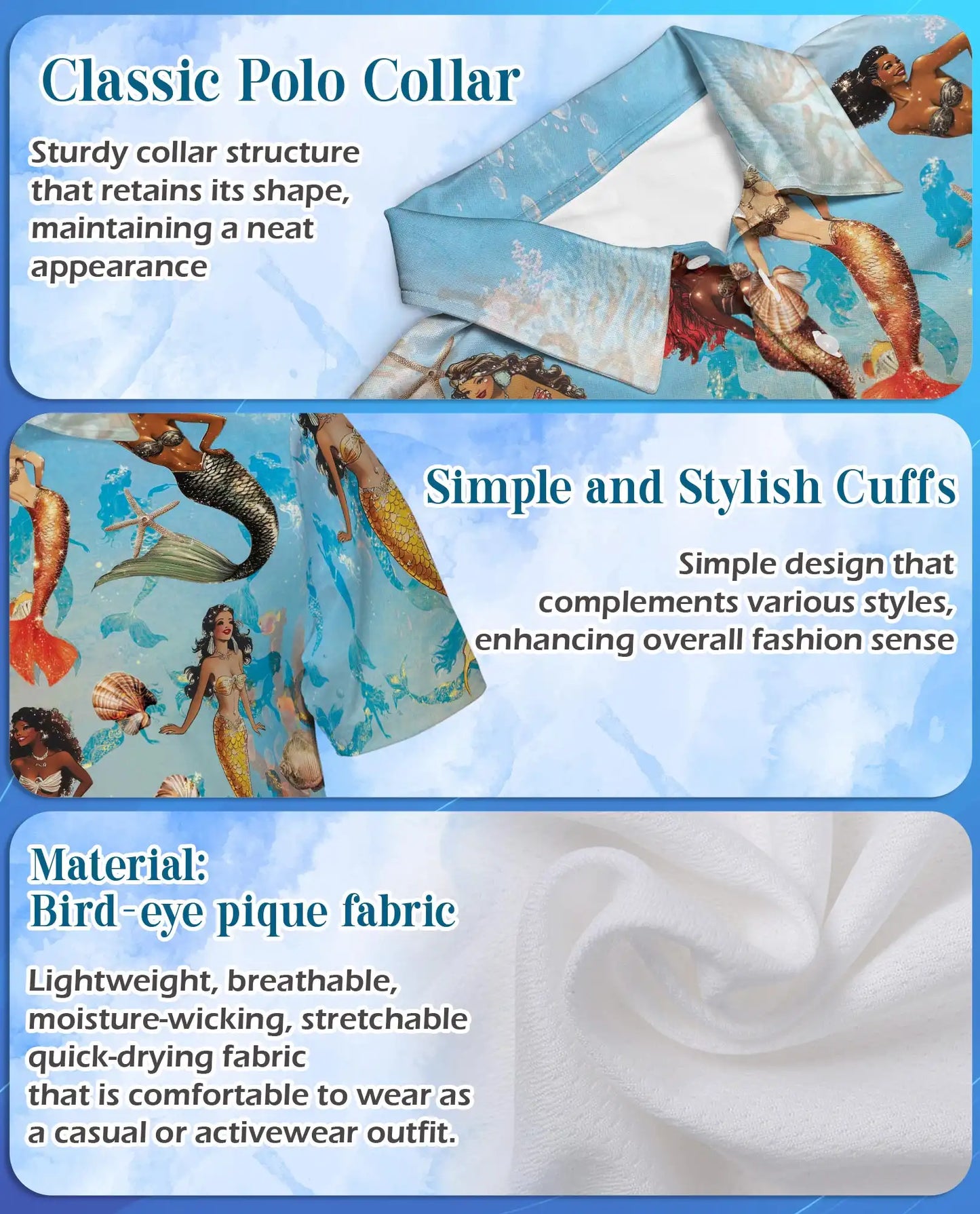 Mermaid Polo Shirt - Tropical Ocean Fantasy Style | Netecom