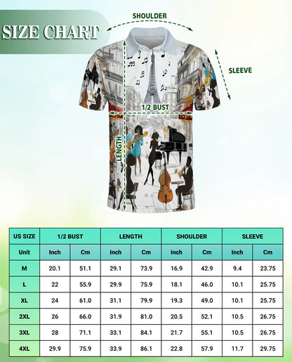 Paris Jazz Music 3D Polo Shirt for Men – Eiffel Tower Artistic Style | Netecom
