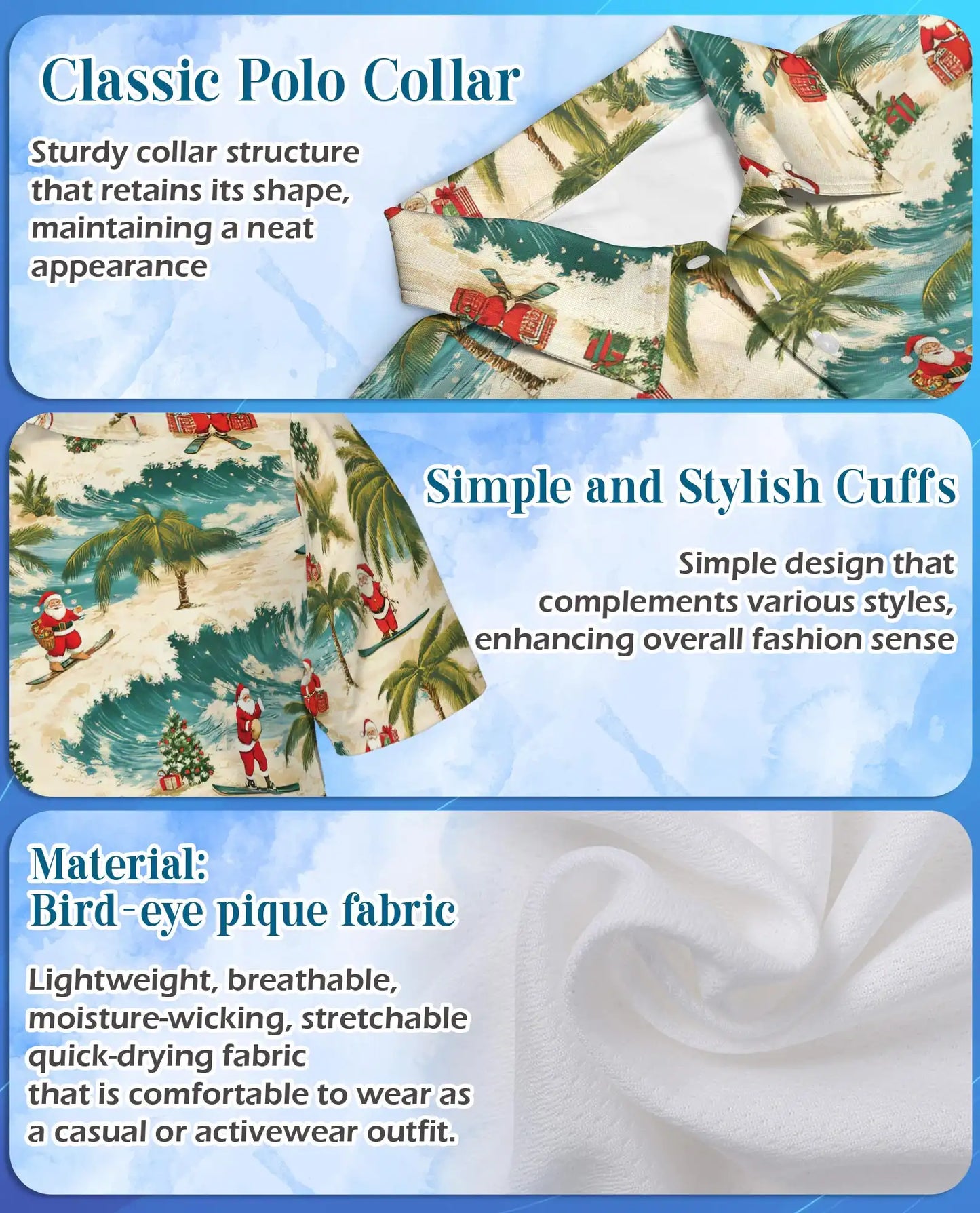 Tropical Christmas Polo Shirt – Santa Surfing Beach Print | Netecom