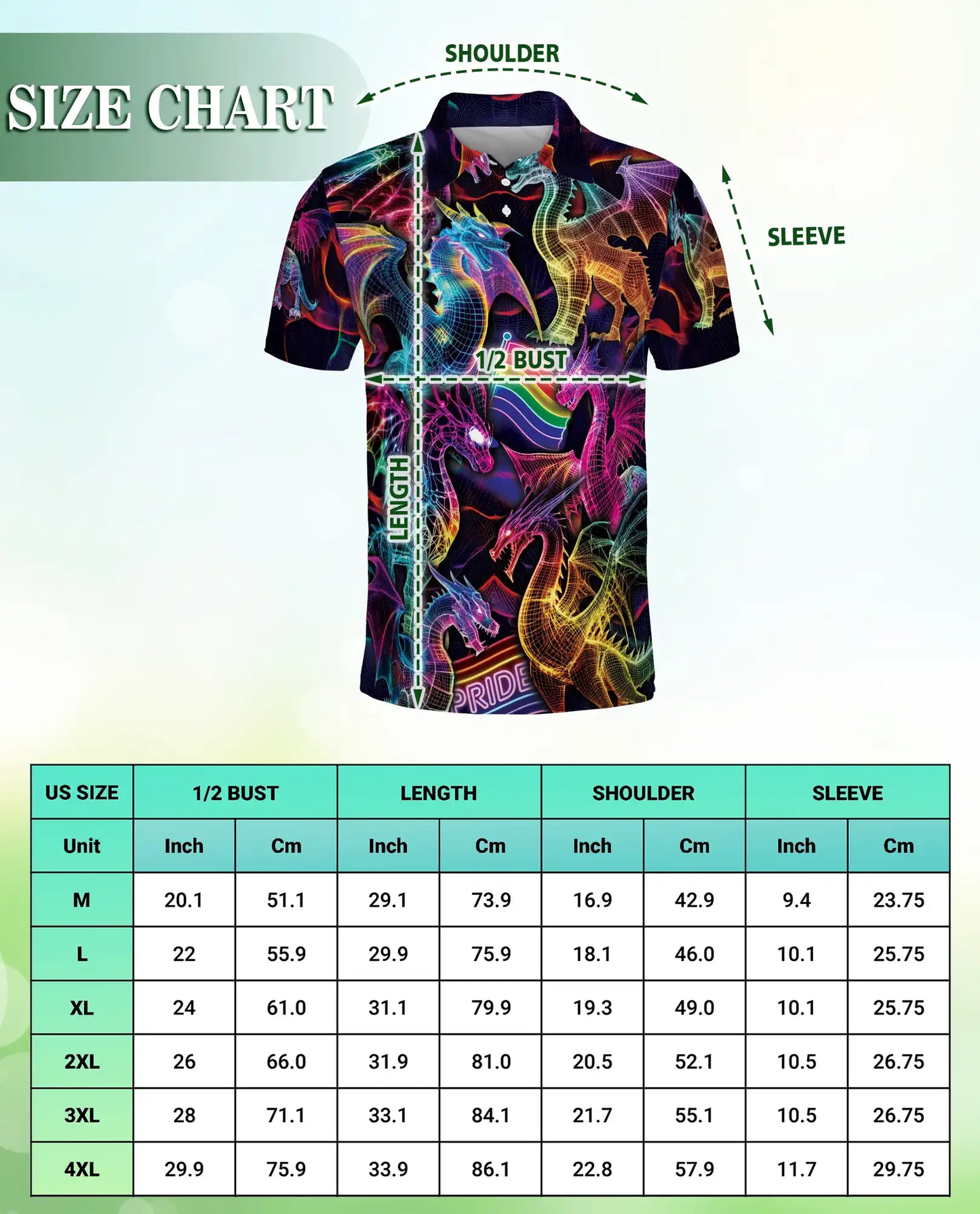 Pride Rainbow Dragon Polo Shirt for Men-Neon Fantasy Dragon Shirt | Netecom