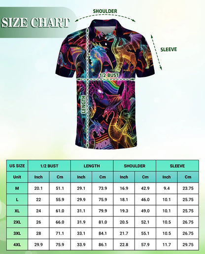 Pride Rainbow Dragon Polo Shirt for Men-Neon Fantasy Dragon Shirt | Netecom