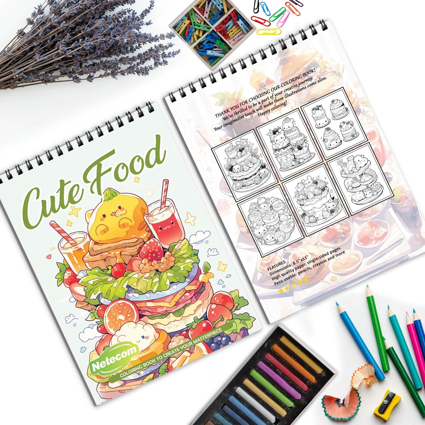 Cute Food Spiral Bound Coloring Book, Whimsical and Delicious Food Illustrations, Great for Foodies and Fans of Charming and Playful Art