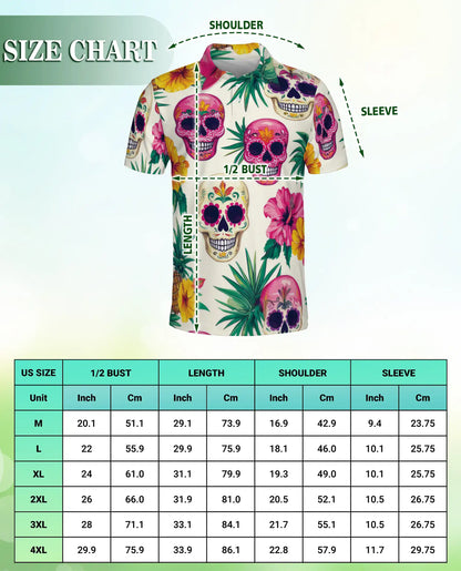Sugar Skull Polo Shirt – Tropical Floral Print | Netecom