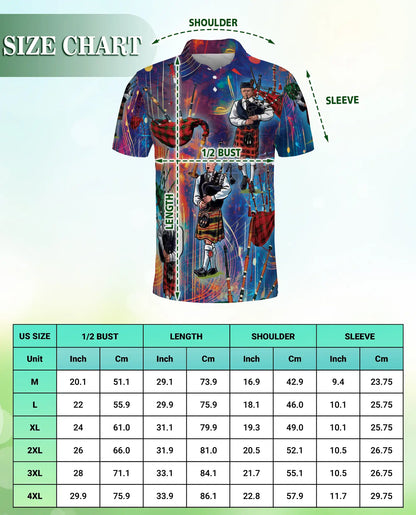 Scottish Bagpipe Musician 3D Polo Shirt for Men – Celtic Highland Style | Netecom