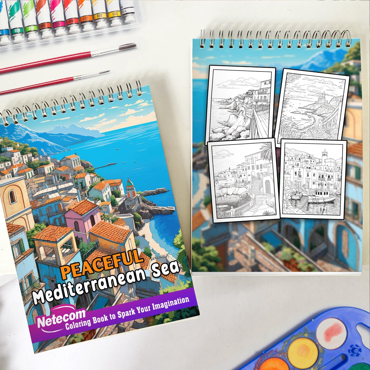 Peaceful Mediterranean Spiral Bound Coloring Book: Explore 30 Relaxing Illustrations of the Peaceful Sea in this Coloring Book