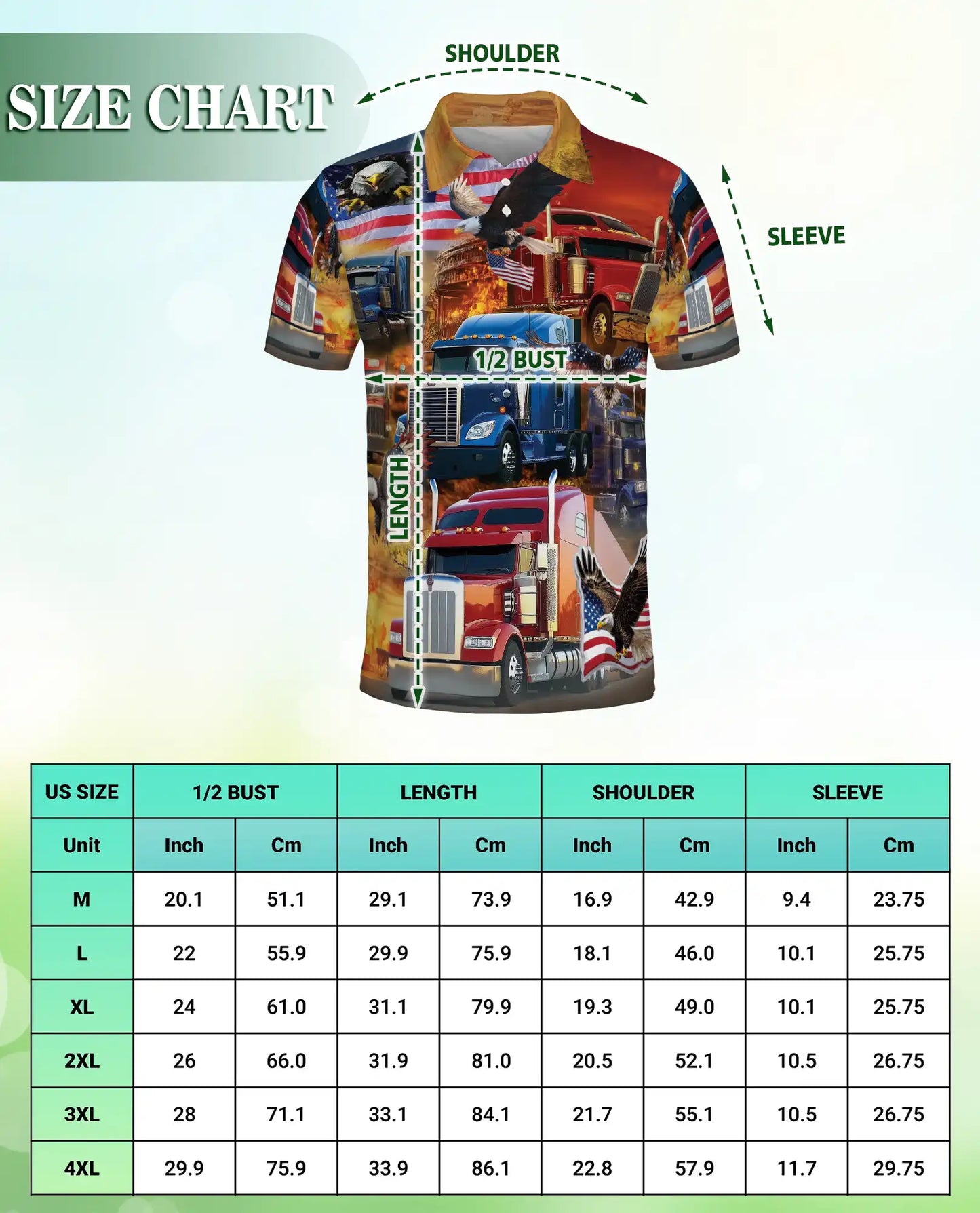American Truck 3D Polo Shirt for Men – Patriotic Eagle Trucker Style | Netecom