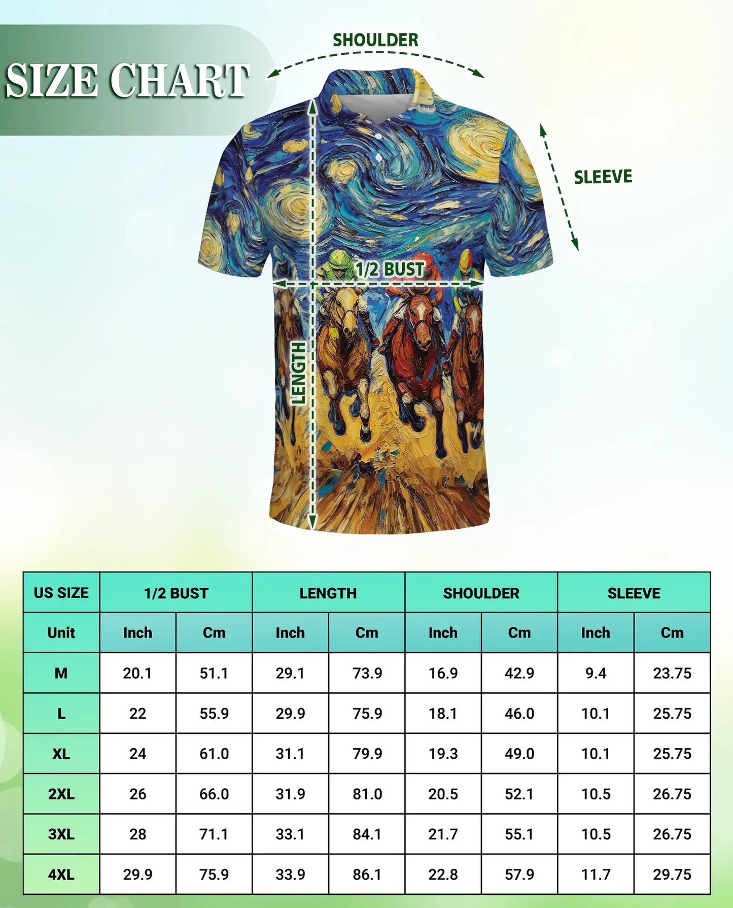 Starry Night Horse Racing 3D Polo Shirt for Men – Artistic Jockey Derby Style | Netecom