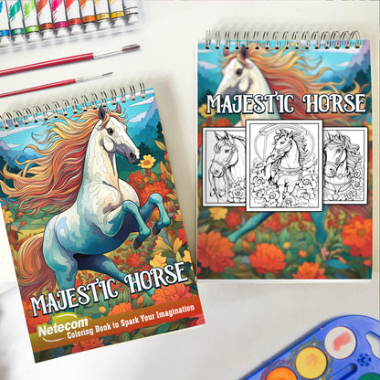 Majestic Horse Spiral Bound Coloring Book, Discover the Elegance of Horses with 30 Exquisite Coloring Pages that Showcase the Magnificent and Regal Nature of these Majestic Creatures